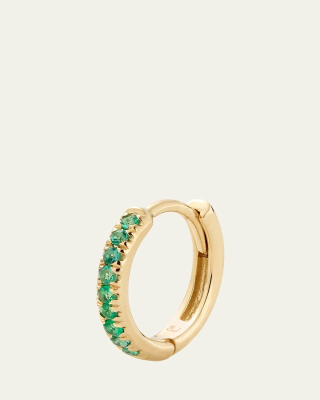 14K Yellow Gold Emerald Huggie Earring, Single